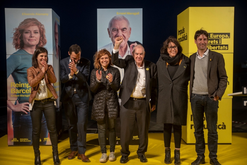  D'esquerra a dreta, Marta Vilalta, Roger Torrent, Elisenda Alamany, Ernest Maragall, Diana Riba i Jordi Solé a l'acte d'inici de campanya / Marc Puig Pérez 