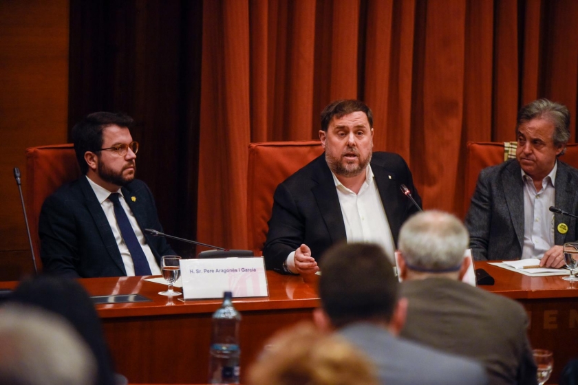  Oriol Junqueras, durant la seva intervenció a la comissió d'investigació del 155 al Parlament / Marc Puig 