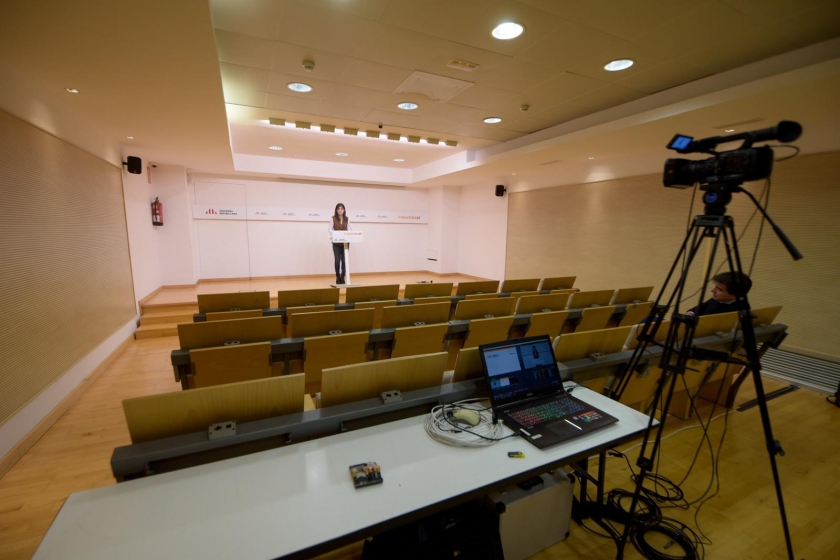  A la roda de premsa d'avui, que s'ha emès per streaming, només hi havia la secretària general adjunta i portaveu d'Esquerra Republicana, Marta Vilalta, i el president del grup republicà al Parlament, Sergi Sabrià / Marc Puig 