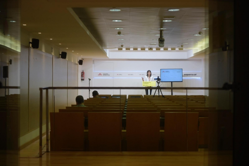  La secretària general adjunta, Marta Vilalta, en un moment de la roda de premsa d’aquest matí / Marc Puig 