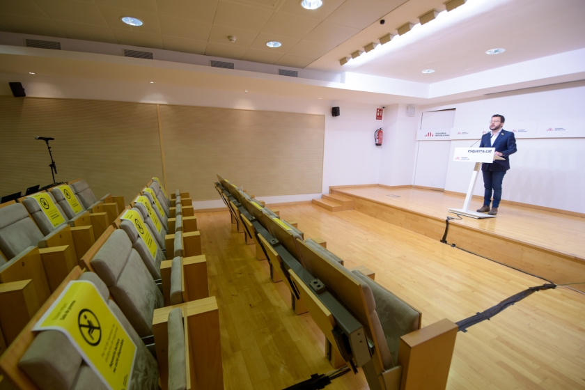  El coordinador nacional d'Esquerra Republicana, Pere Aragonès, intervé telemàticament davant el Consell Nacional del partit 