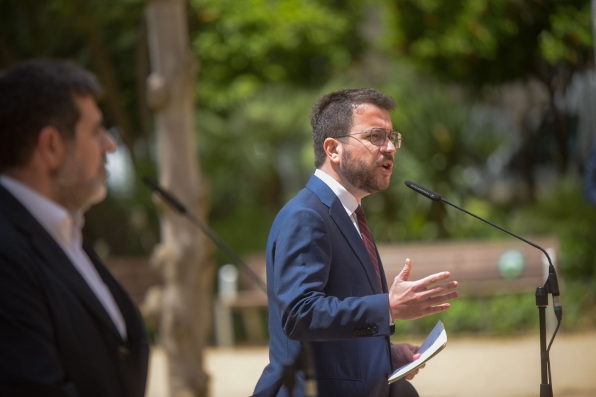  Pere Aragonès i Jordi Sànchez, durant la roda de premsa / Marc Puig 