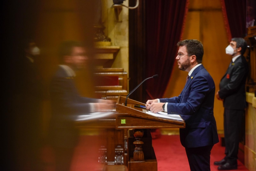 El president de la Generalitat, Pere Aragonès, al Parlament de Catalunya / Marc Puig