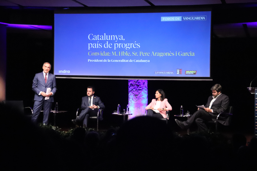  El president de la Generalitat, Pere Aragonès, durant la conferència 'Catalunya, país de progrés' / ACN 