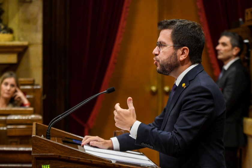  El president de la Generalitat, Pere Aragonès, aquest dimarts al Parlament. MARC PUIG 