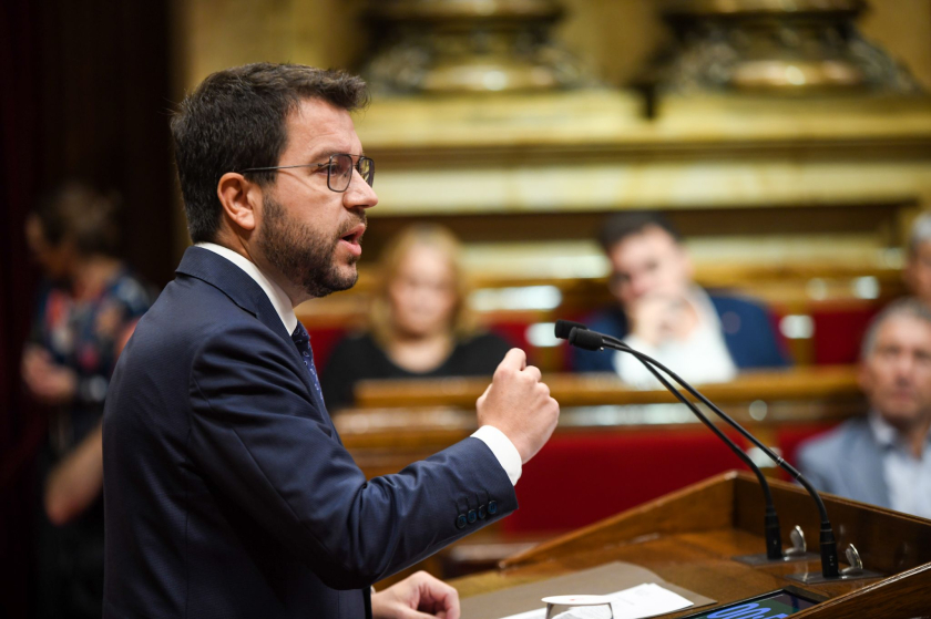  El president de la Generalitat, Pere Aragonès, aquest divendres al Parlament. MARC PUIG 